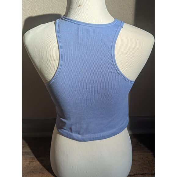 Calvin Klein Performance Ribbed High Neck Crop Tank Top Blue L Large - Picture 3 of 3